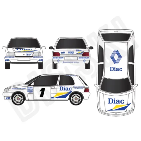 Rally car graphic kit Diac - Renault Clio 1